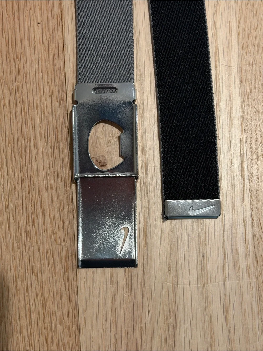 Nike Men’s Black and Gray Webbing Belt with Metal Buckle